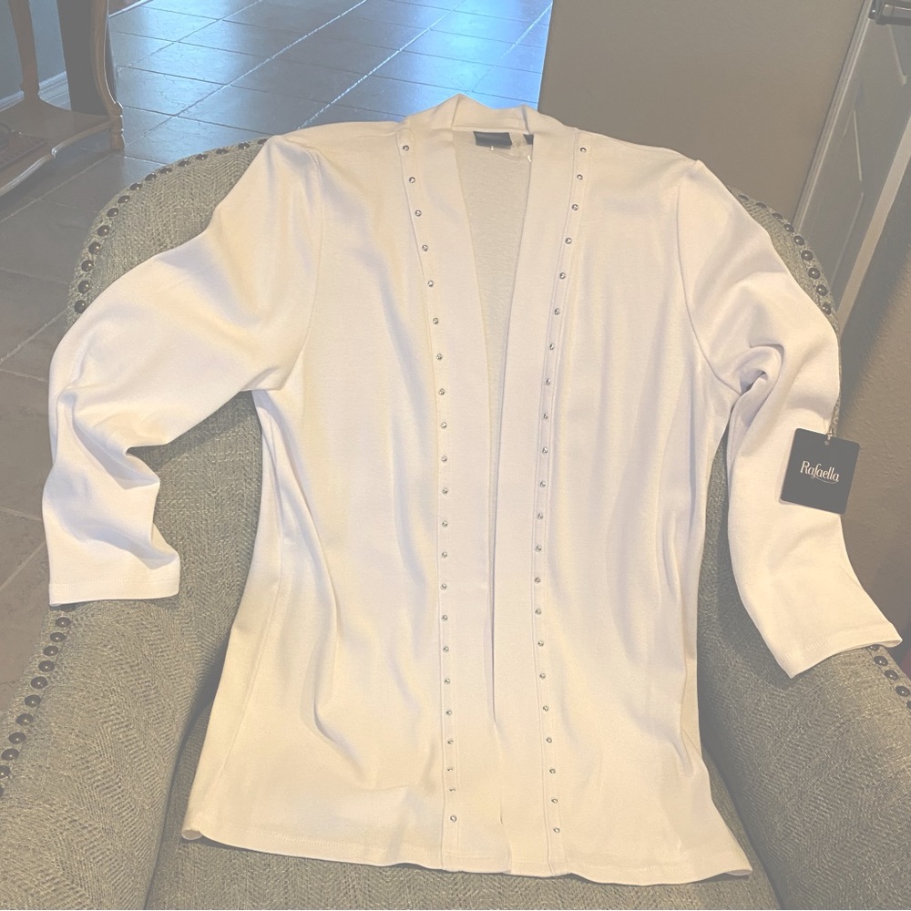 White Rafaella M soft cotton lightweight studded cardigan style.